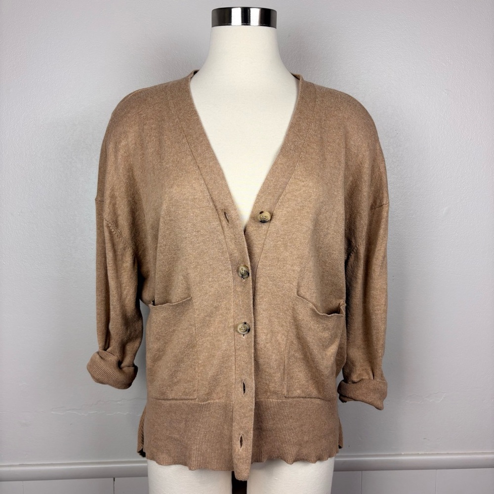 Cabi B-Side Cardigan Size‎ S Cotton Beige Tan Camel Button Front Pockets Office